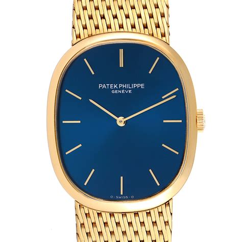 Patek Philippe Golden Ellipse 18kt Yellow Gold Blue Men's 